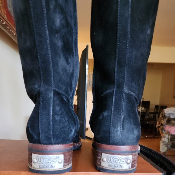 🥾 UGG Broome 5518 Tall Black Suede Shearling Lined Zip Boots Women's Shoes Sz 8 - Picture 5 of 16